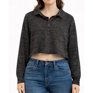 Vintage Havana grey cropped quarter snap collared pullover m